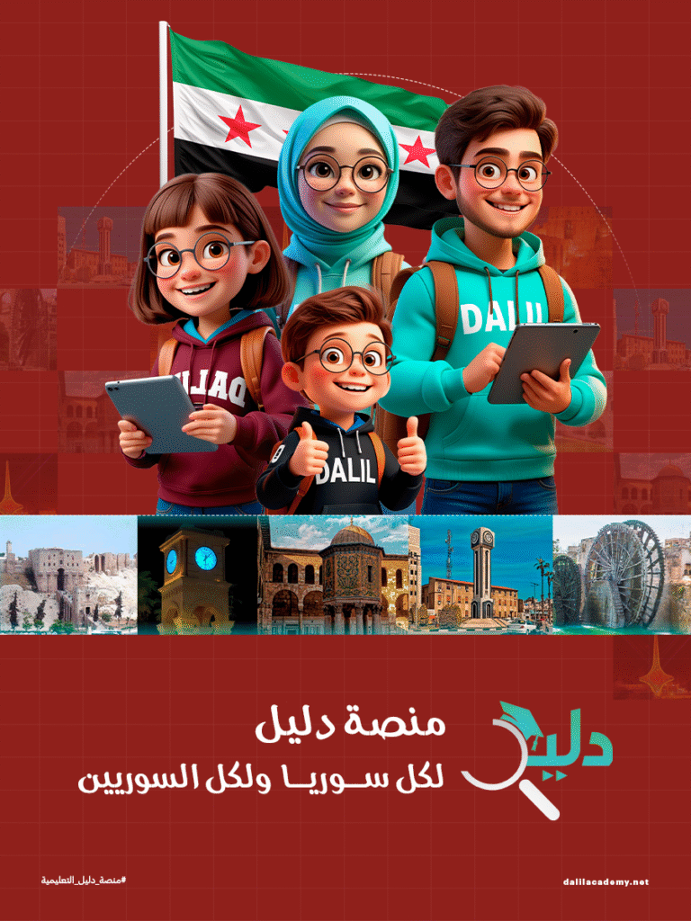 "شعار حزم دليل التعليمية مع أيقونات تعليمية وثلاثة طلاب يحملون كتب"