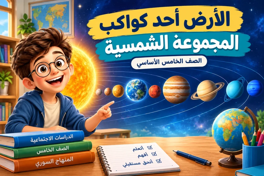 الأرض أحد كواكب المجموعة الشمسية للصف الخامس المنهاج السوري
